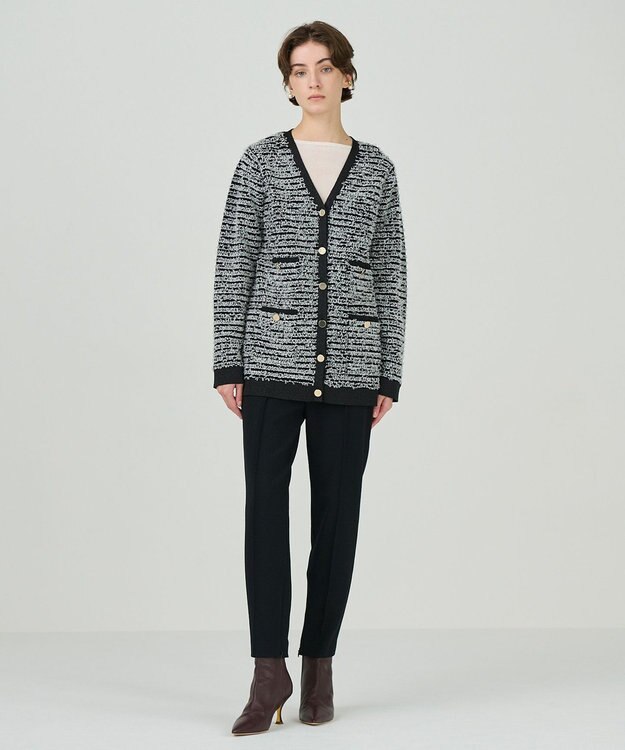 GRACE CONTINENTAL ツイードバイカラーニットカーディガン バイカラー