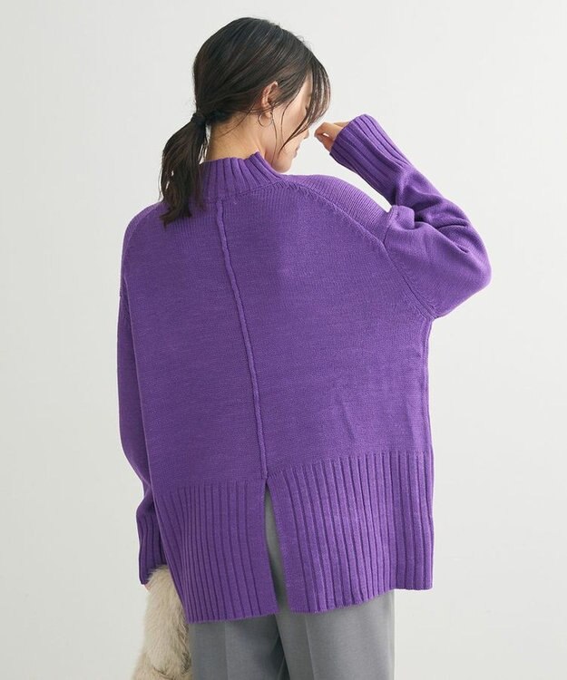 Green Parks 洗えるモックネックニットプルオーバー Purple