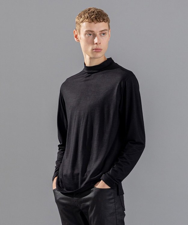 JOSEPH HOMME クリアウールジャージー　モックネック ブラック系