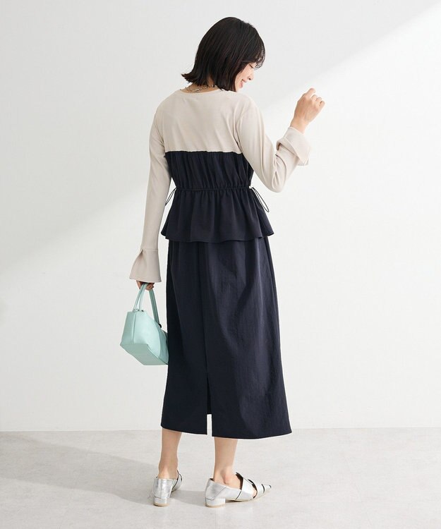 Green Parks ペプラムドッキングワンピース Navy