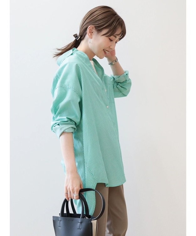 AMERICAN HOLIC ＵＶカット加工バックタックシャツチュニック Stripe Green