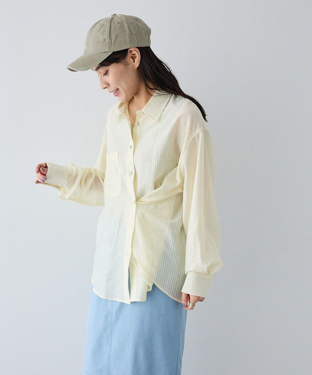 CRAFT STANDARD BOUTIQUE 【2点SET】スカーフ付きシアーストライプシャツ Stripe Yellow