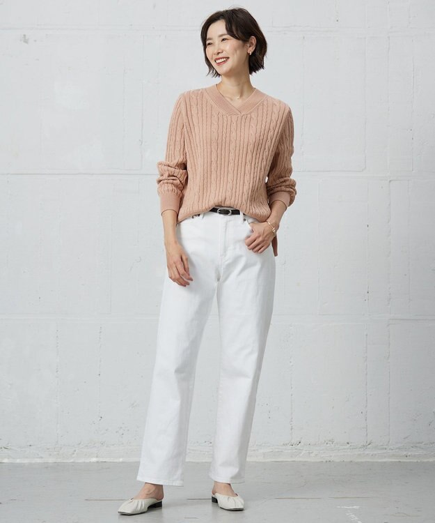 J.PRESS LADIES 【洗える】BASIC STRETCH DENIM ボーイフィット パンツ ホワイト系