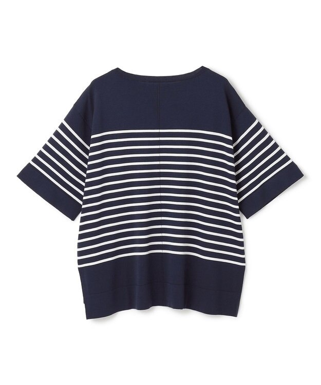 UNFILO L スゴ機能美 ハーフスリーブ ニット ネイビー×オフ