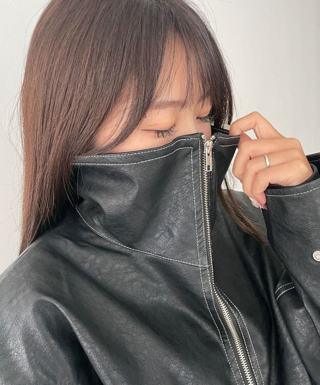 WEGO 配色ステッチWZIPショートブルゾン ブラック