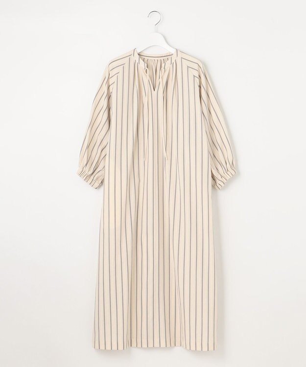 23区 【SLOW/洗える】コットンナイロンストライプ カフタン ワンピース アイボリーストライプ