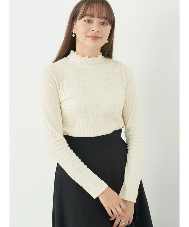 earth music&ecology シャーリングハイネックプルオーバー Ivory