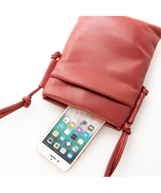 LA BAGAGERIE ミニ財布付き サイドノットショルダー レッド