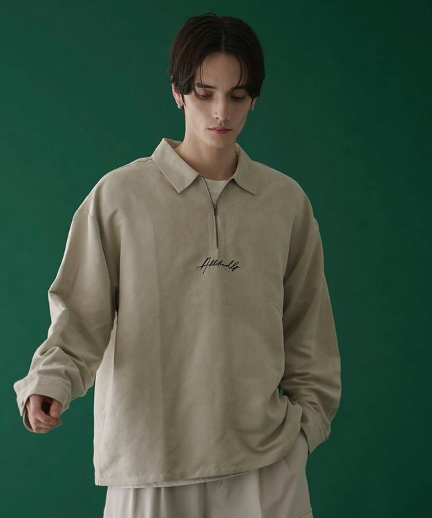 WEGO フェイクスウェードハーフZIPシャツ（LS） ライトベージュ