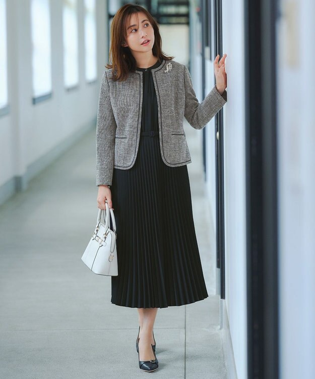 ANY SIS L ライトストレッチ ツイード ジャケット ネイビーシャンブレー