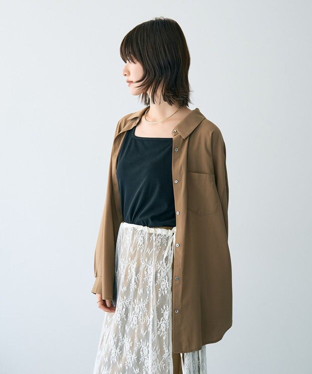 YECCA VECCA バックギャザーロングシャツ Dark Beige