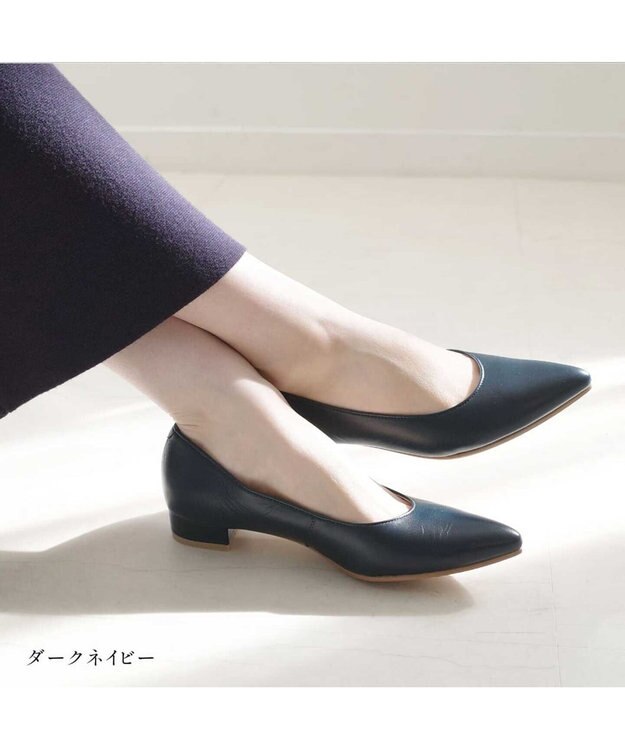 Pointer 日本製 本革美脚ローヒールパンプス ダークネイビー