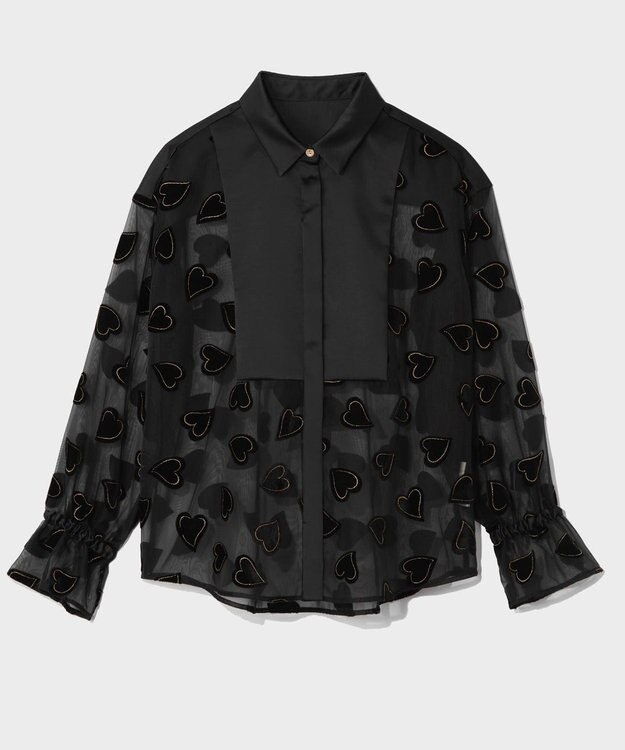 GRACE CONTINENTAL ハートオパールコンビシャツ ブラック