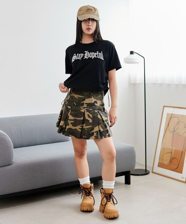 WEGO グラフィックサイドドロストショートT ブラック