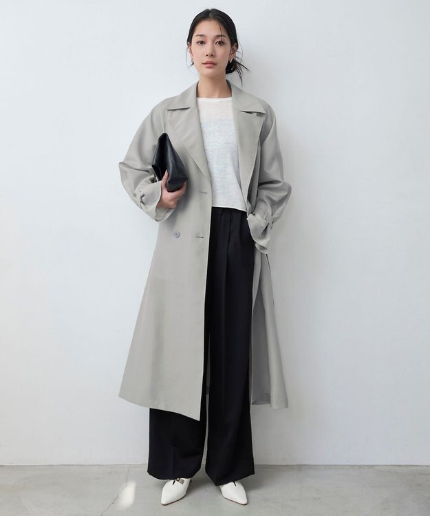 ICB 【洗える】シルフィルダブルクロス ワイドパンツ ブラック系