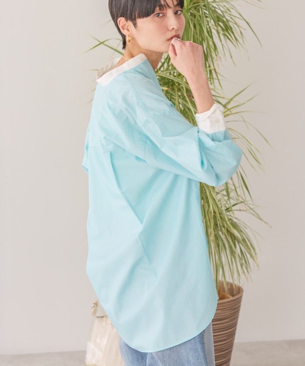 AMERICAN HOLIC イージーケアバンドカラーロングシャツ Stripe Green