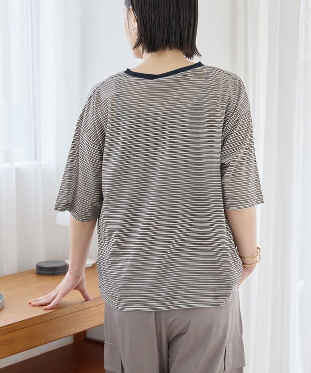 AMERICAN HOLIC シアーレトロボーダー半袖プルオーバー Mocha