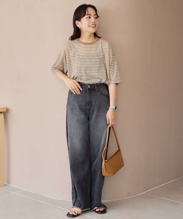 AMERICAN HOLIC シアーレトロボーダー半袖プルオーバー Beige