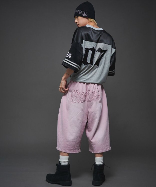 WEGO 【ユニセックス着用ITEM/ウエストゴム】ダメージアップリケショートパンツ ピンク