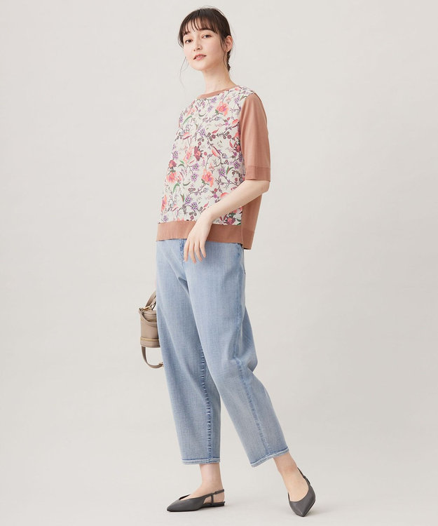 自由区 L 【アンサンブル対応・洗える】マラケシュフラワープリント半袖 ニットプルオーバー マルチ