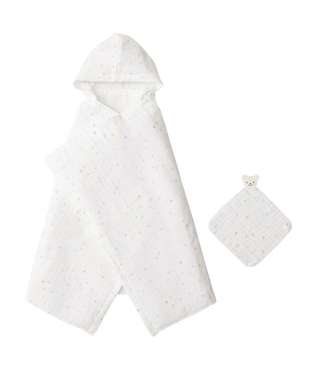 MIKI HOUSE HOT BISCUITS 【ミキハウス】 ガーゼバスポンチョギフトセット【BOX付き】 白×黄