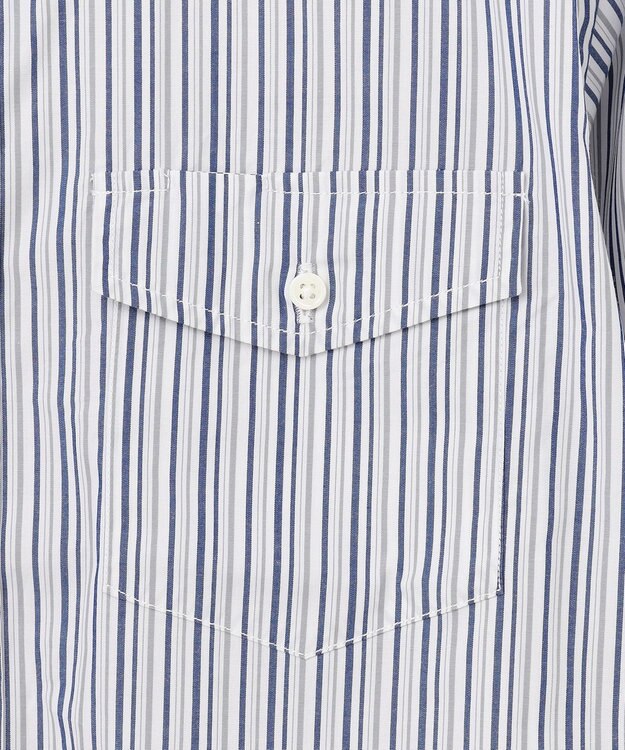 J.PRESS MEN 【KING SIZE】ポプリンマルチストライプ バンドカラーシャツ ネイビー系1