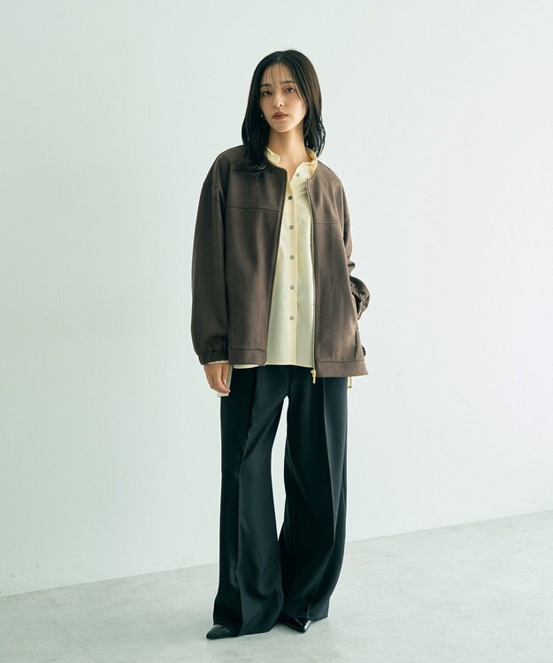 YECCA VECCA サイドプリーツノーカラーブルゾン Brown