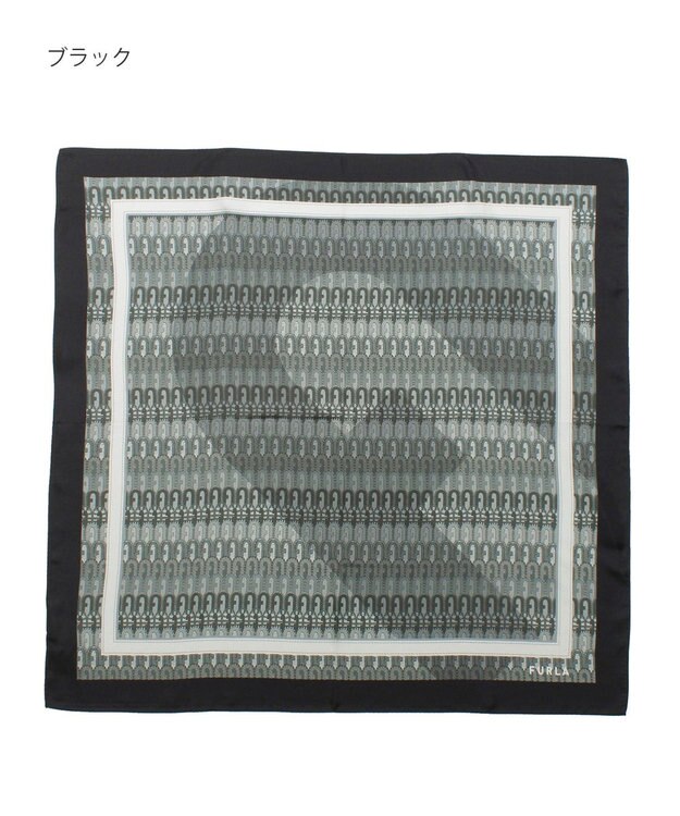 MOONBAT FURLA モノグラム柄シルク100%スカーフ 65×65cm ブラック