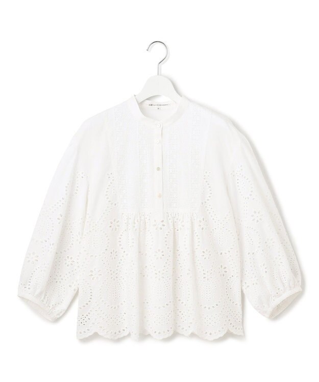 23区 L 【洗える】コットンエンブロイダリー クロップド ブラウス ホワイト系