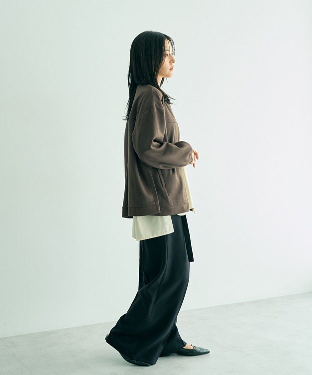 YECCA VECCA サイドプリーツノーカラーブルゾン Brown