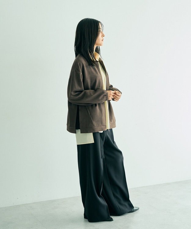 YECCA VECCA サイドプリーツノーカラーブルゾン Brown