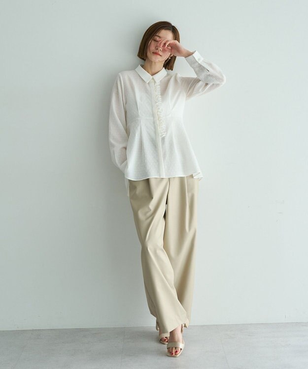 YECCA VECCA パールジャガードペプラムブラウス Off White