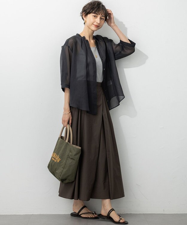 23区 L 【洗える】シアービエラ タックデザイン ブラウス ブラック系