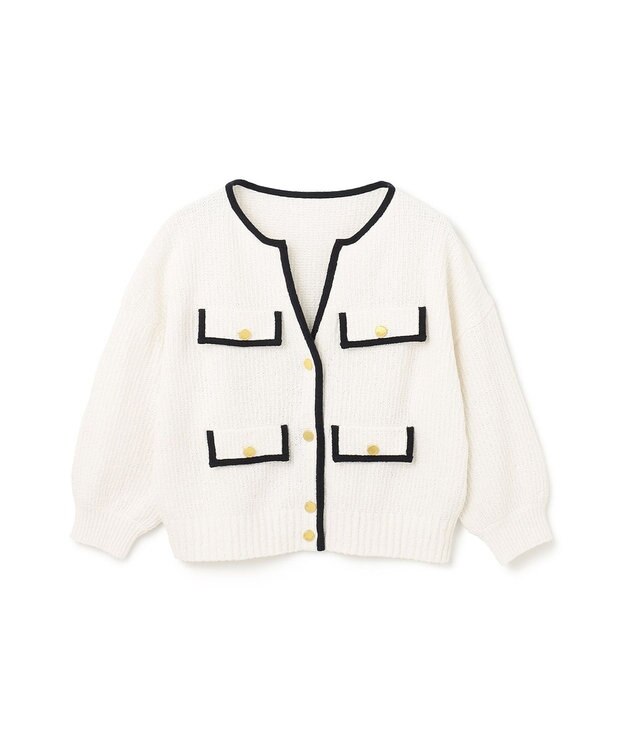 GRACE CONTINENTAL バイカラールーズニットカーディガン ホワイト