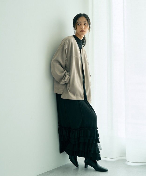 YECCA VECCA サイドプリーツノーカラーブルゾン Mocha