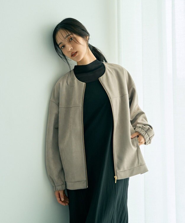 YECCA VECCA サイドプリーツノーカラーブルゾン Mocha