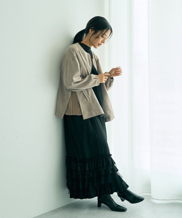 YECCA VECCA サイドプリーツノーカラーブルゾン Mocha