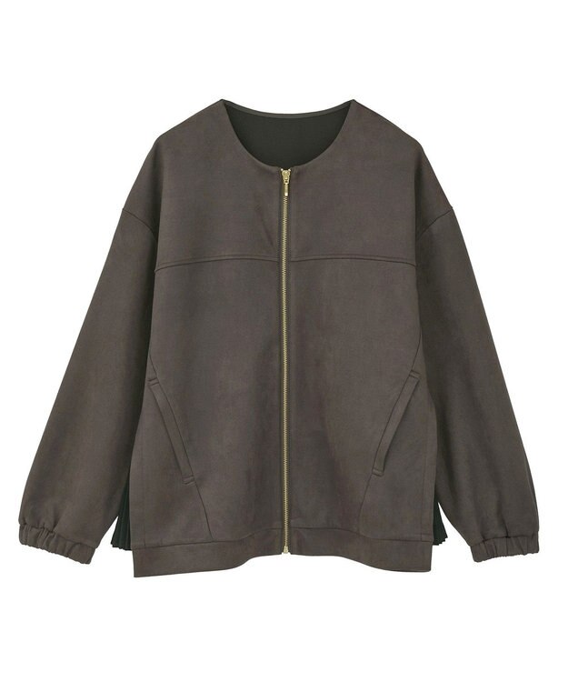 YECCA VECCA サイドプリーツノーカラーブルゾン Brown