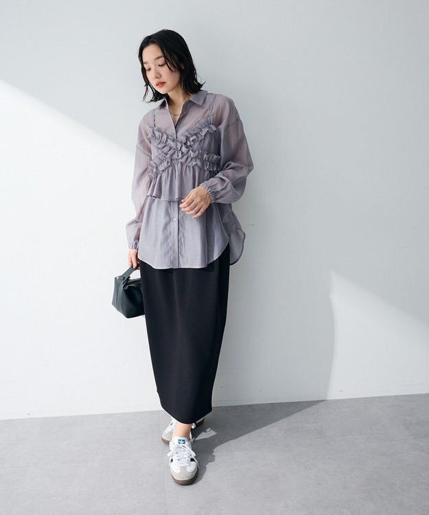 Green Parks 【WEB限定】ＳＥＴ２点フリルビスチェ＋シャツチュニックⅡ Charcoal Gray