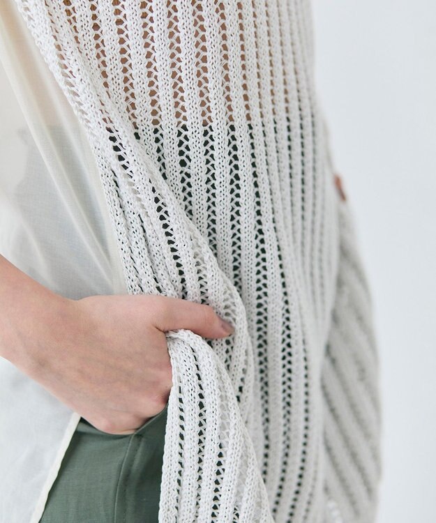 BEIGE， 【洗える】ALOE / コットンメッシュオーガンジーノースリーブニット Ecru