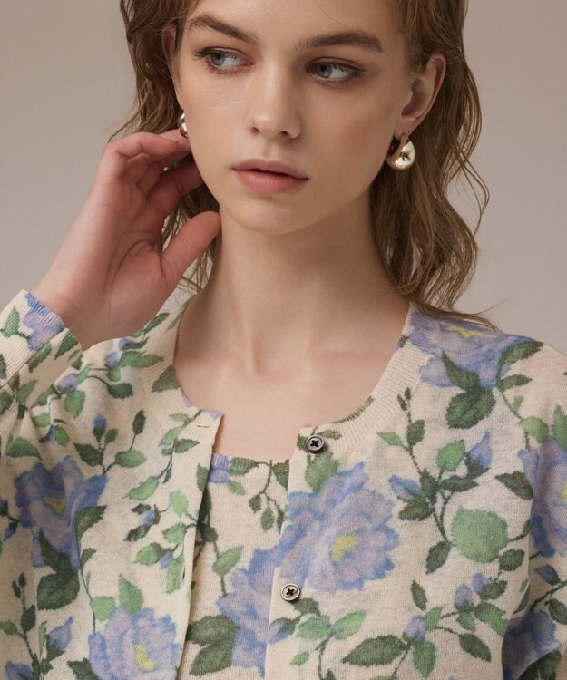 GRACE CONTINENTAL ローズプリントニットカーディガン キナリ