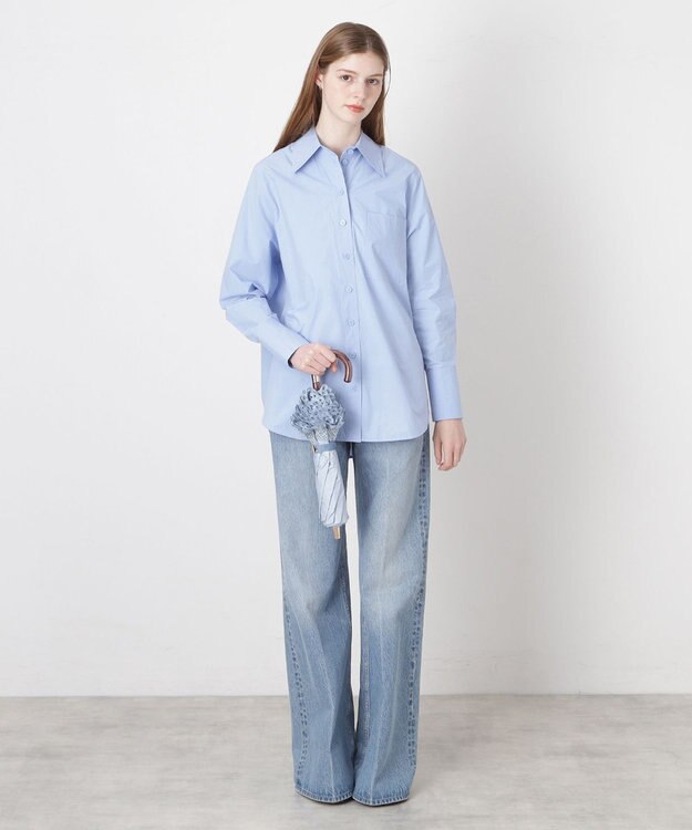 MOONBAT 【遮光/晴雨兼用日傘】POLO RALPH LAUREN（ポロラルフローレン） 折りたたみ日傘 エンブフリル 遮熱 UV スカイブルー