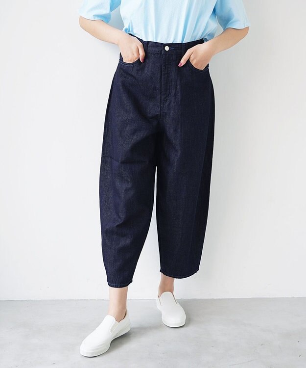 caqu FS linen barrel pants ふんわりリネンテーパードデニム rinse