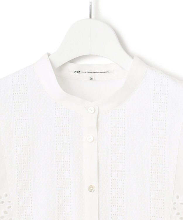 23区 L 【洗える】コットンエンブロイダリー クロップド ブラウス ホワイト系