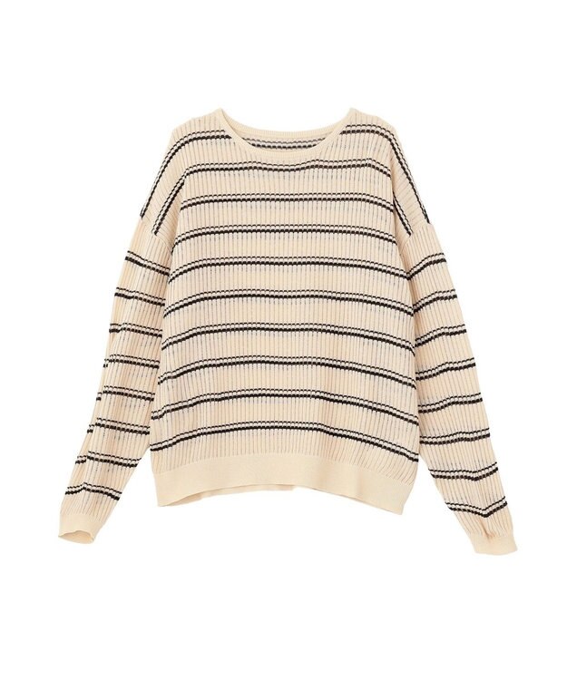 earth music&ecology ボーダーニットプルオーバー Beige