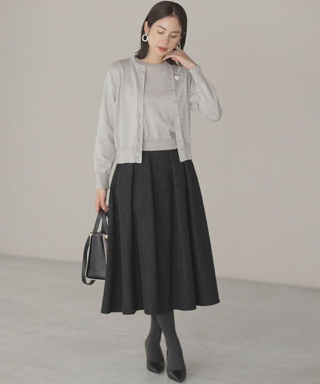 組曲 【WEB限定カラーあり】フラワーラメジャカード フレアスカート ブラック系