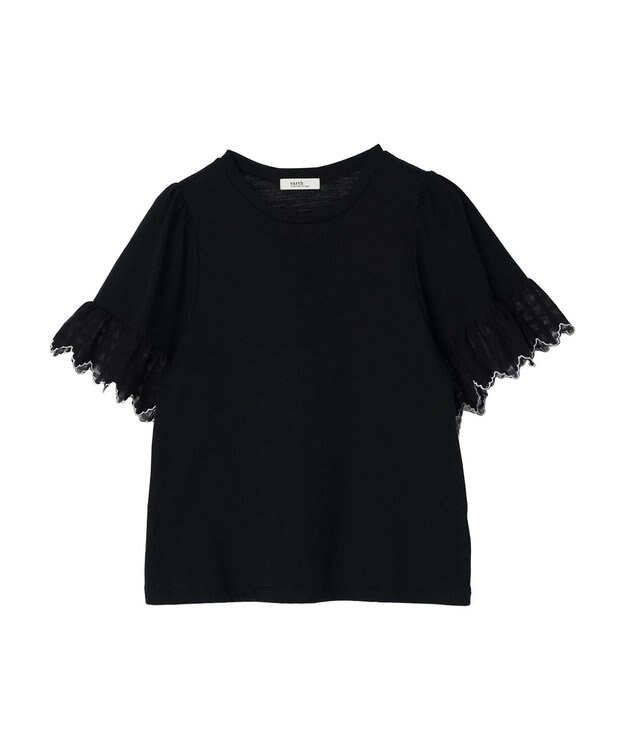 earth music&ecology 配色スカラップスリーブＴＥＥ Black