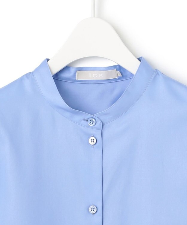 ICB 【洗える】 コットンサテンシャーティング シャツ サックスブルー系