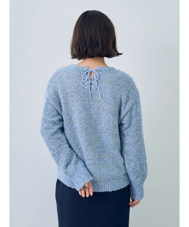 YECCA VECCA レースアップリボンヤーンニット Blue