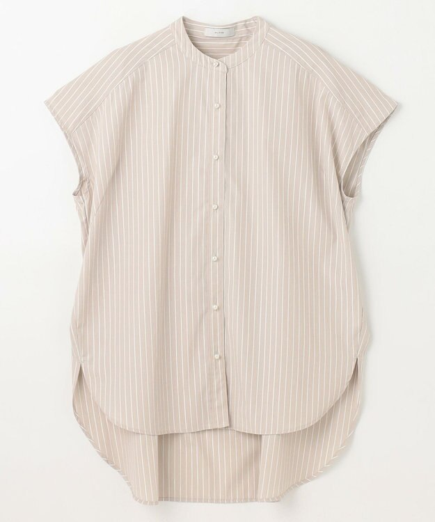 ANY 【洗濯機可】ラメストライプ半袖シャツブラウス グレー×オフストライプ